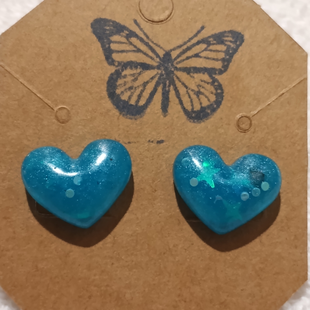 Unbranded Blue Heart Resin Stud Earrings